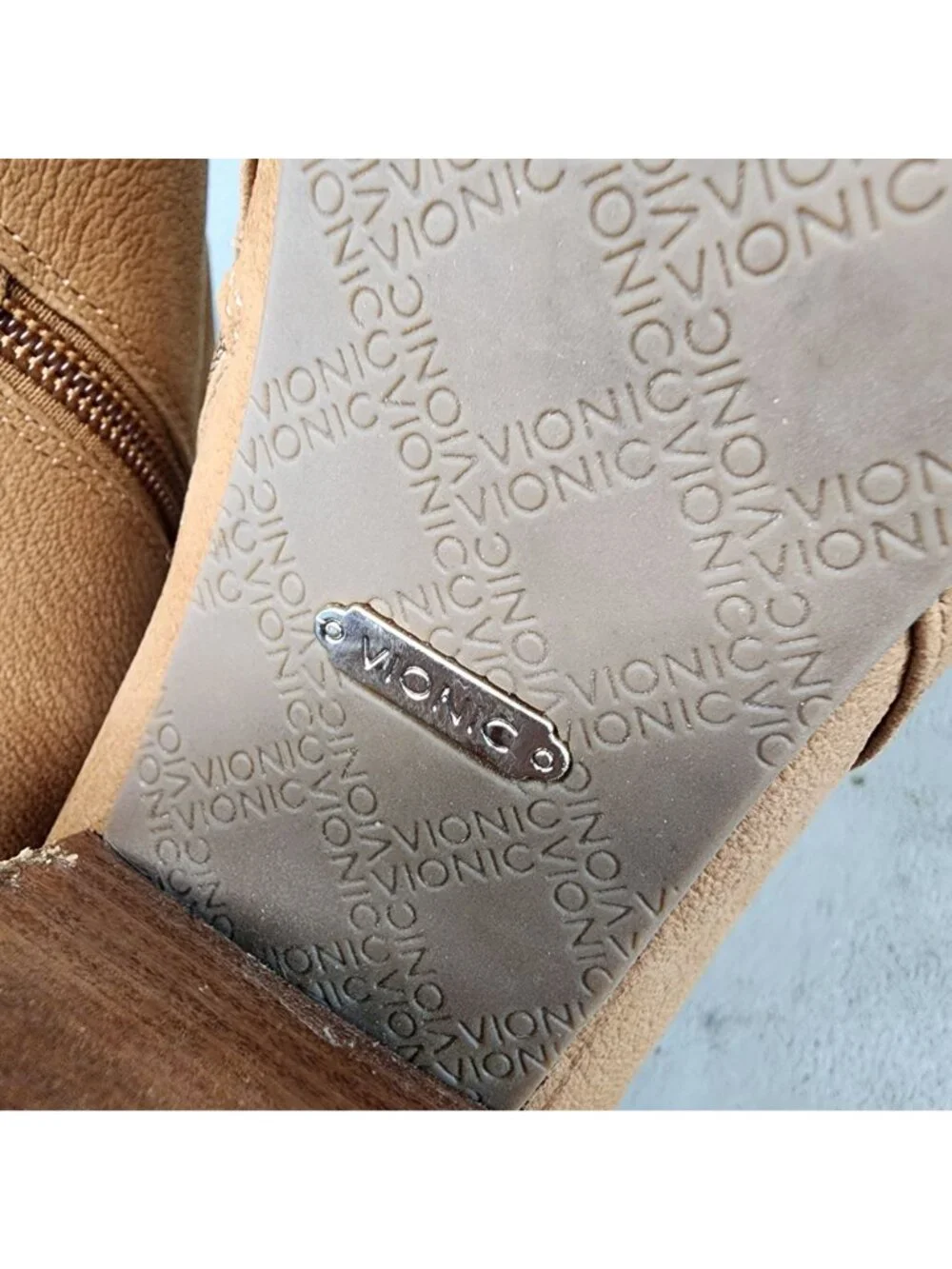 Vionic Shoes Womens Size 10 Brown Leather Upton Side Zip Ankle Boots *Read*